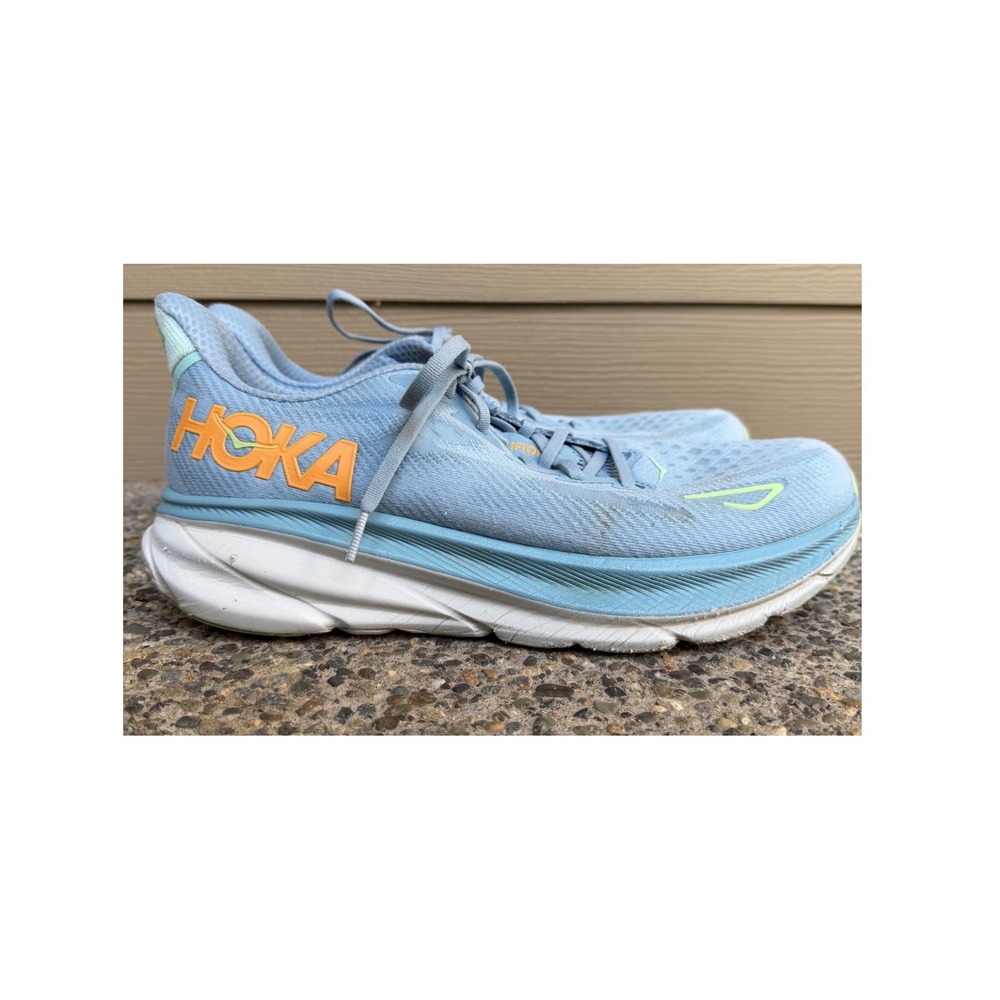 Hoka Clifton 9 Mens Running Shoes Blue Orange Lime Sneaker 11.5 2E